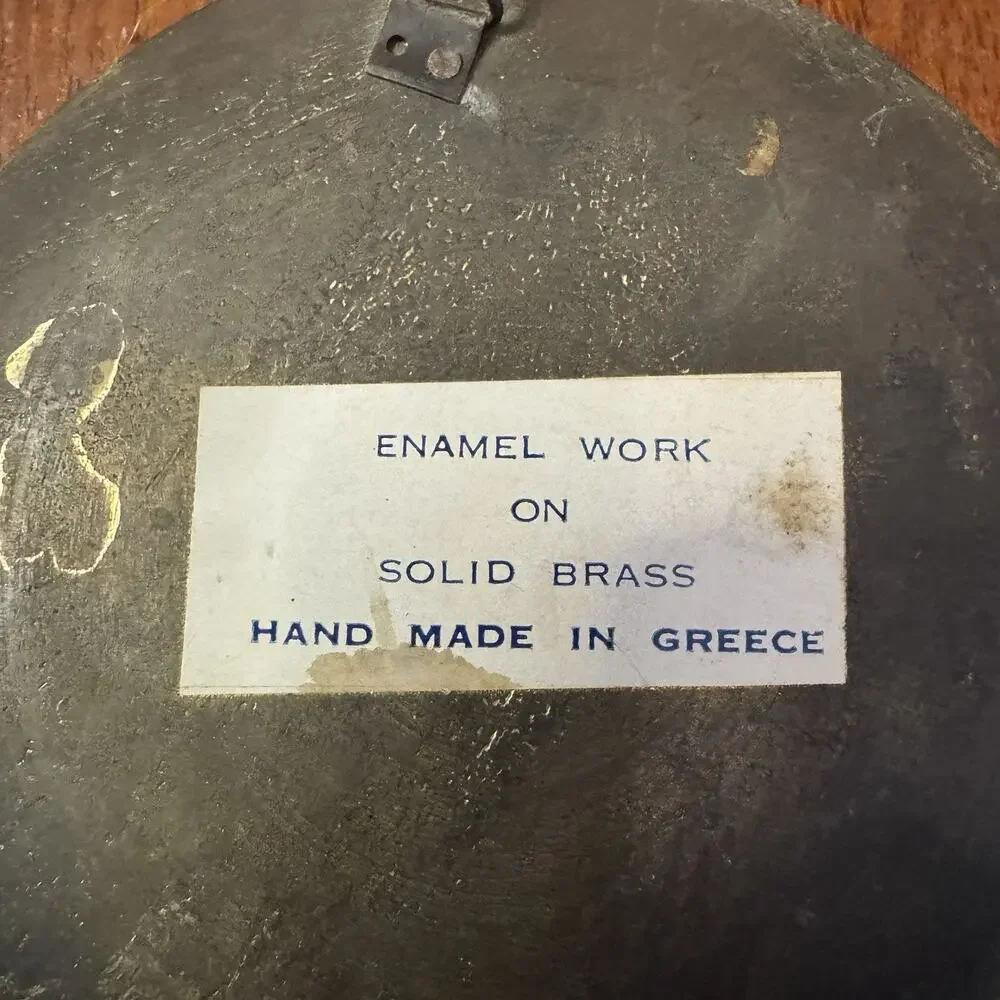 Vintage Greek Enamel Solid Brass Wall Plaques Handmade Greece Set of 3